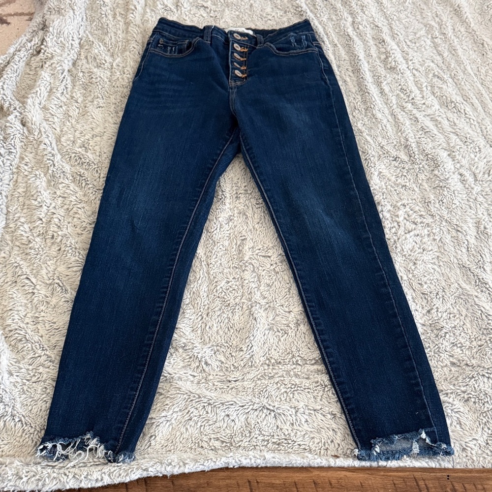 KanCan Indigo High-Rise Button-Fly Cropped Jeans